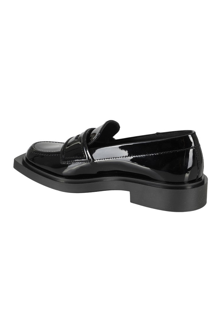 3Juin Black Leather Loafer With Purple Pattern