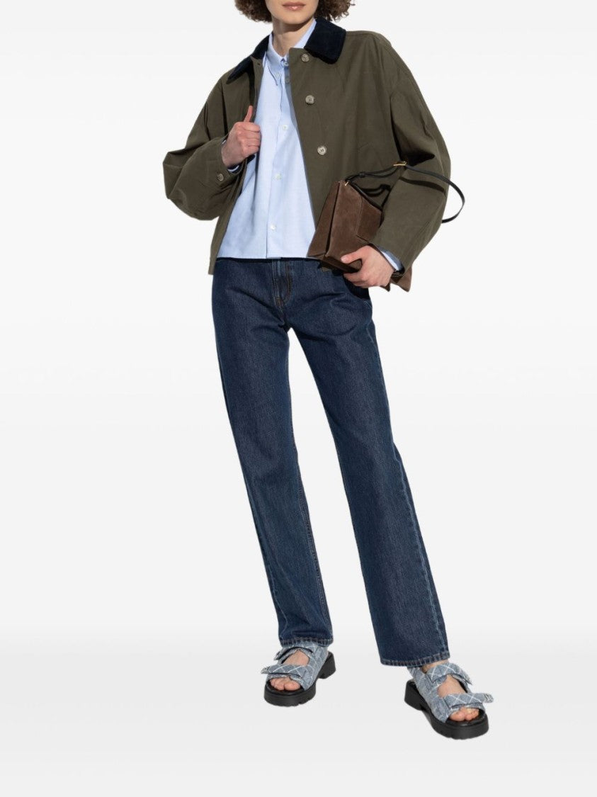 A.P.C. Cropped Olive Green Coat With Corduroy Collar