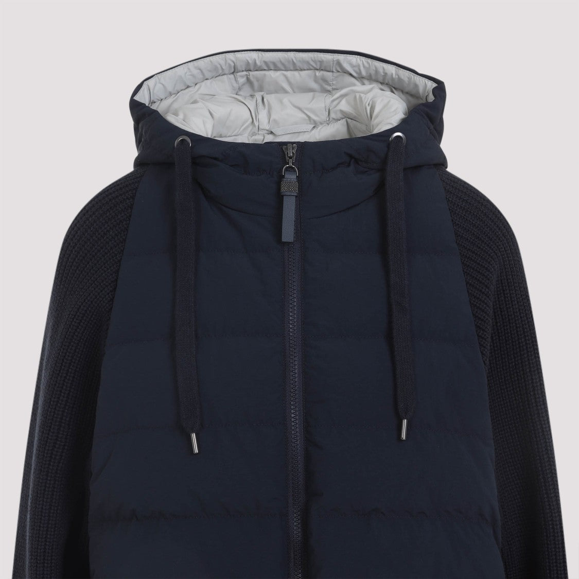 Brunello Cucinelli Quilted Black Jacket With Textured Sleeves