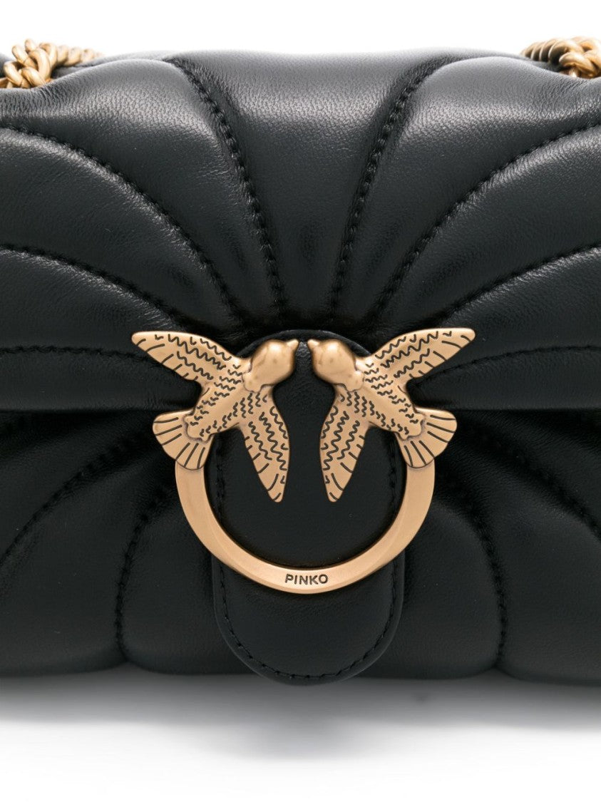 Pinko Quilted Black Shoulder Bag With Gold-Tone Bird Clasp