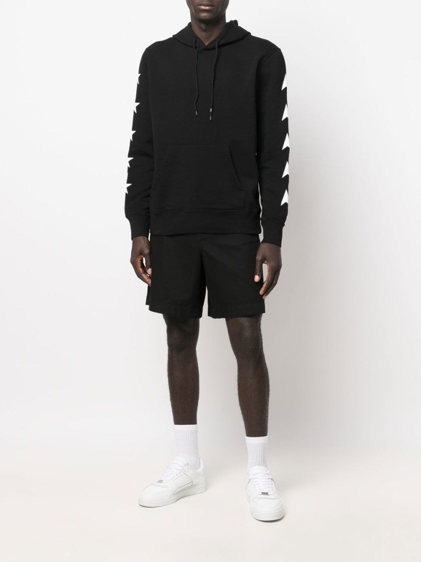 Golden Goose Black Hoodie With Star Graphics And Front Pocket