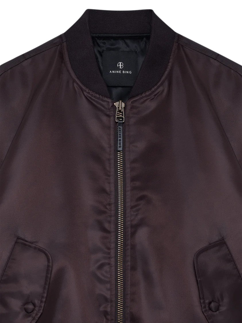 Anine Bing Deep Brown Bomber Jacket With Ribbed Details