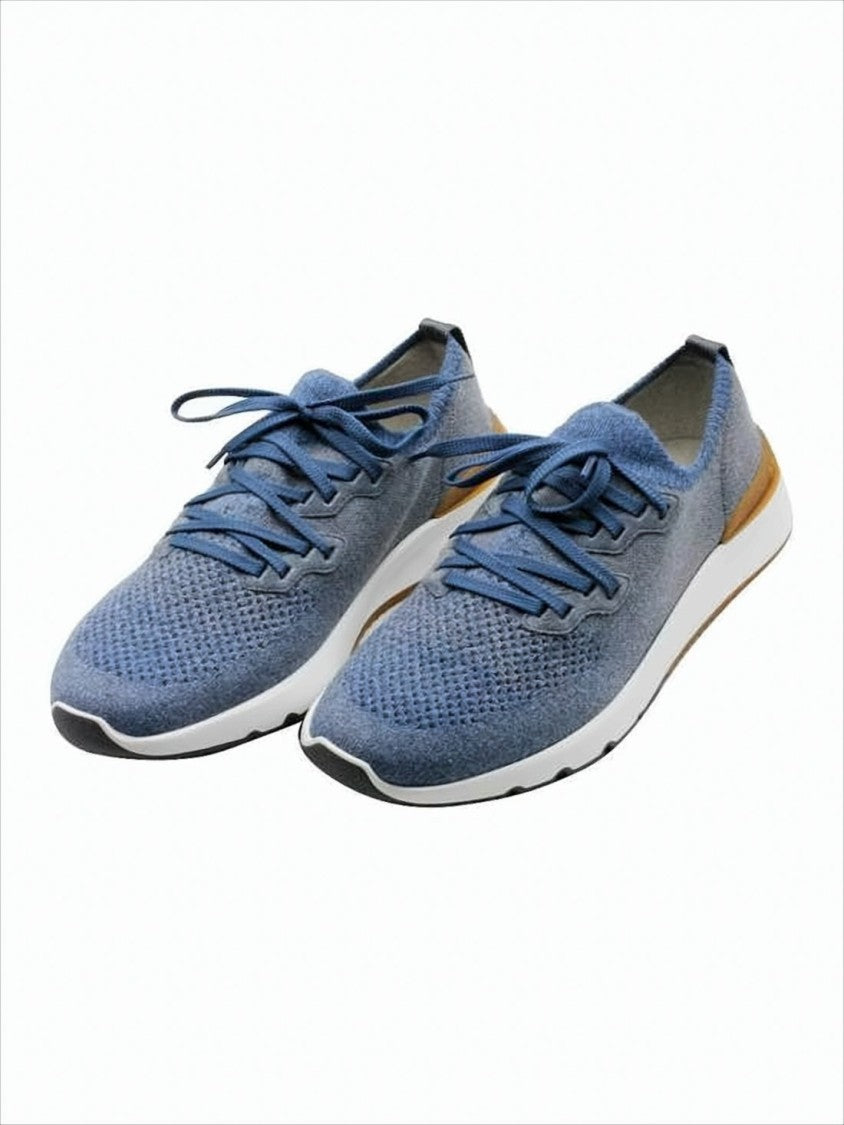 Brunello Cucinelli Textured Blue Knitted Sneakers