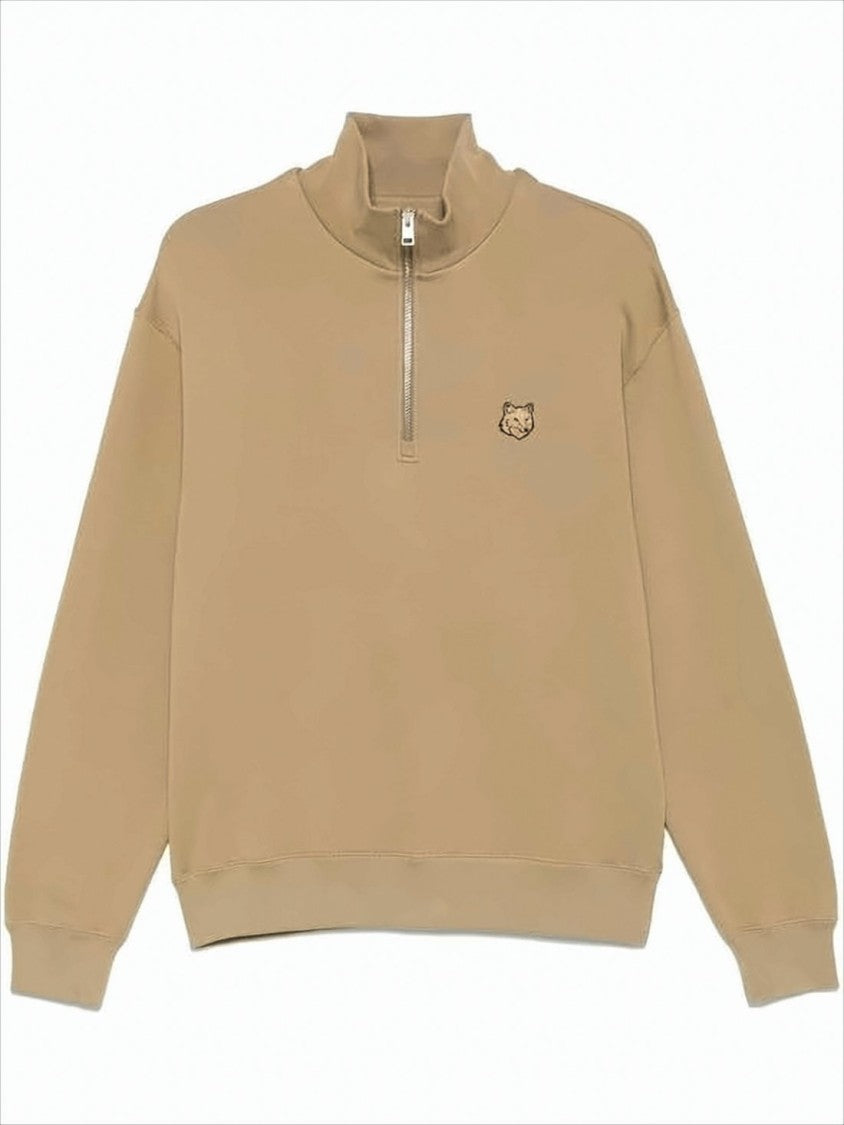 Maison Kitsuné Half-Zip Long Sleeve Pullover With Embroidered Fox Emblem