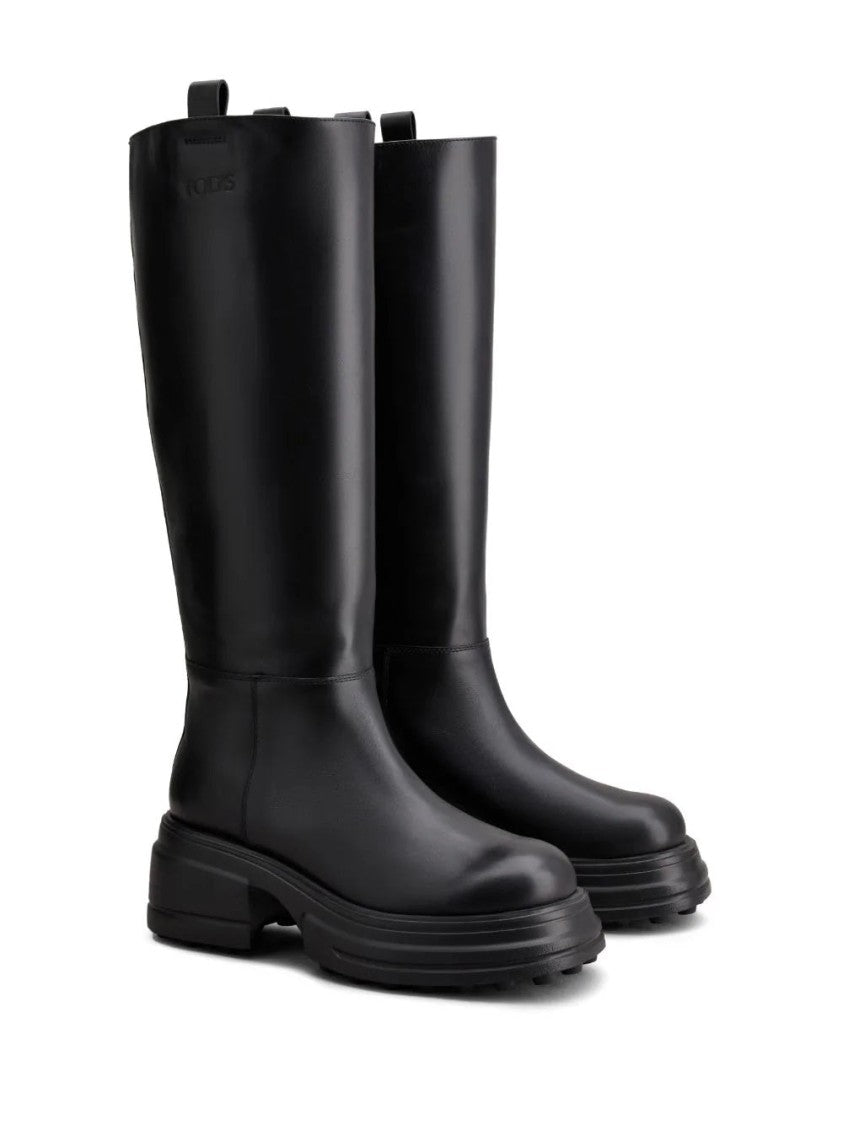 Tod's Minimalist Closed Long Boots With Textured Sole