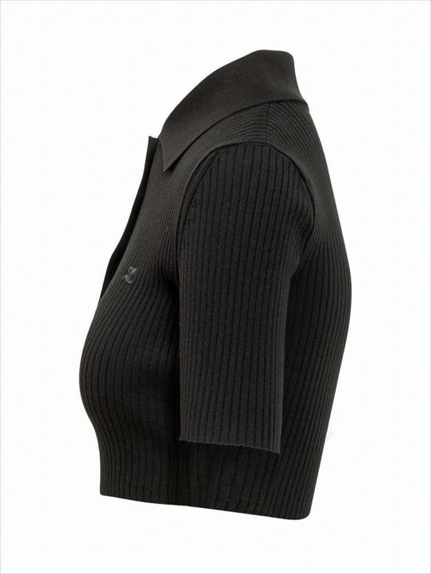 Courrèges Fitted Ribbed Knit Crop Top With Polo Collar
