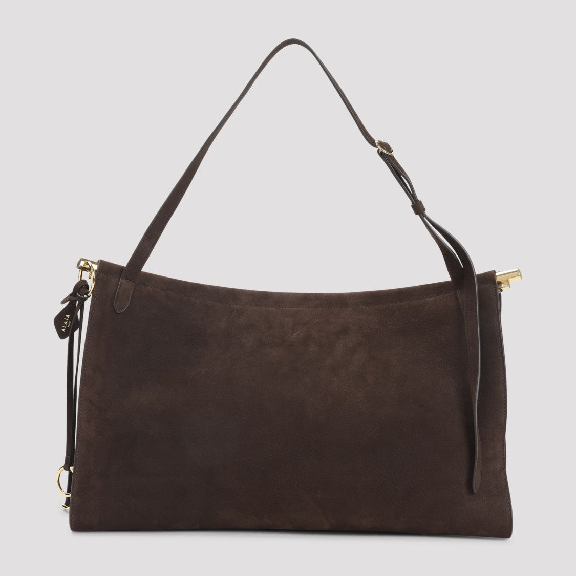 Alaïa Brown Suede Handbag With Adjustable Strap And Gold Accents
