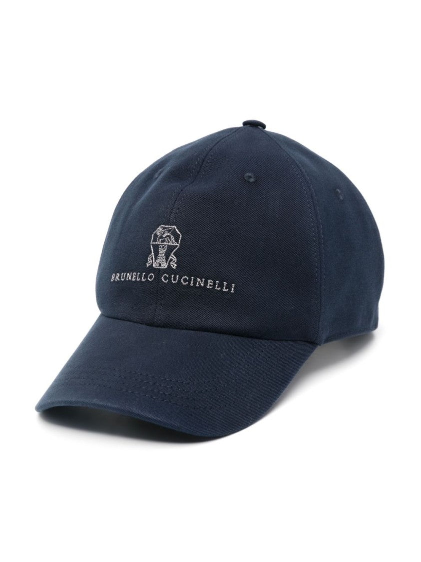 Brunello Cucinelli Structured Deep Blue Baseball Cap With Embroidered Logo