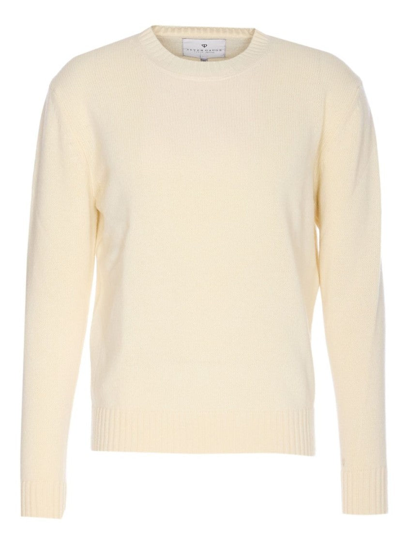 Seven Gauge Classic Knit Cream Sweater With Round Neckline And Timeless Appeal