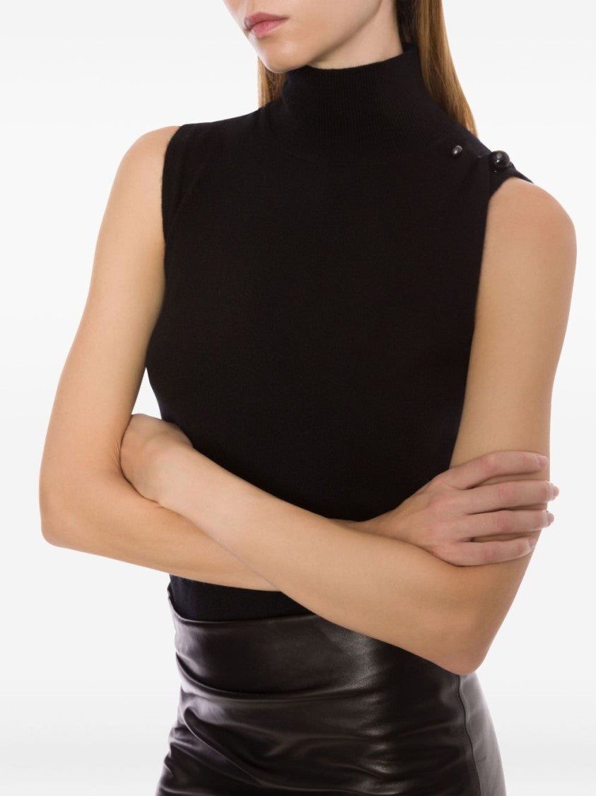 Alberta Ferretti High Collar Fitted Cashmere Top
