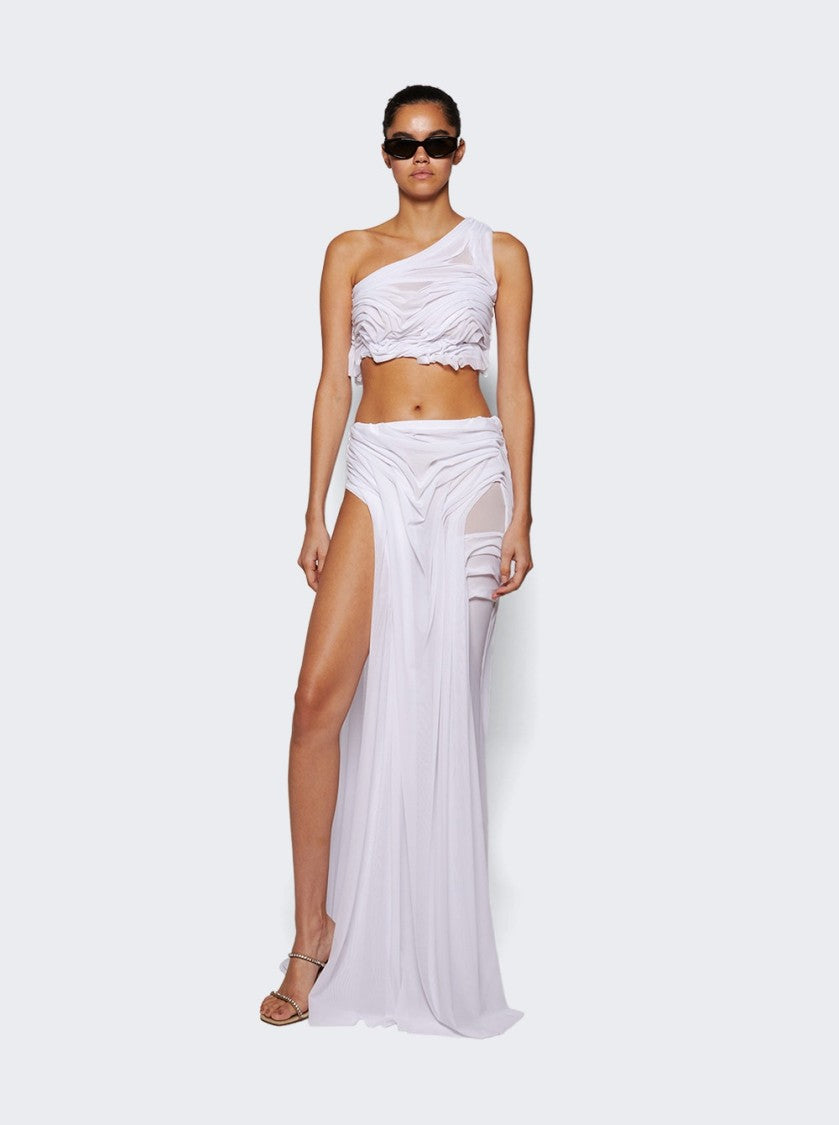 Di Petsa Wetlook One Shoulder Crop Top White
