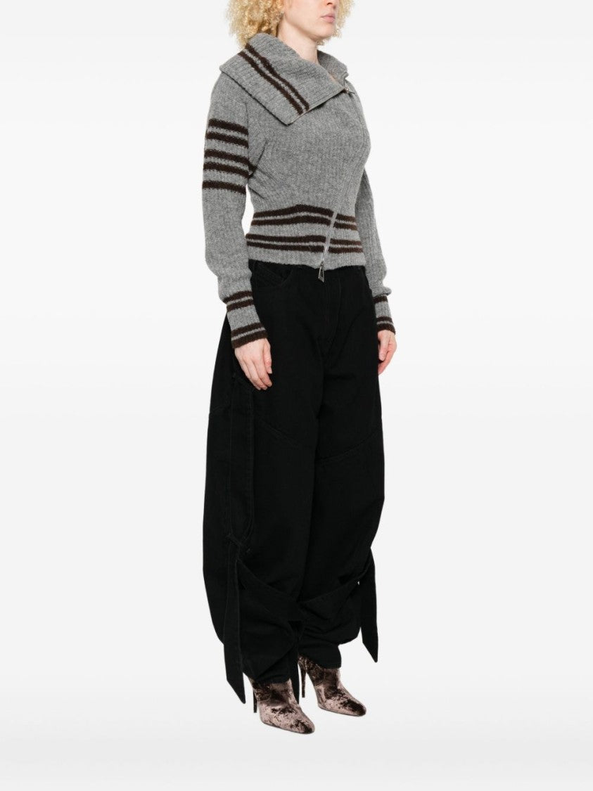The Attico Asymmetrical Zip Grey Sweater With Ribbed Texture
