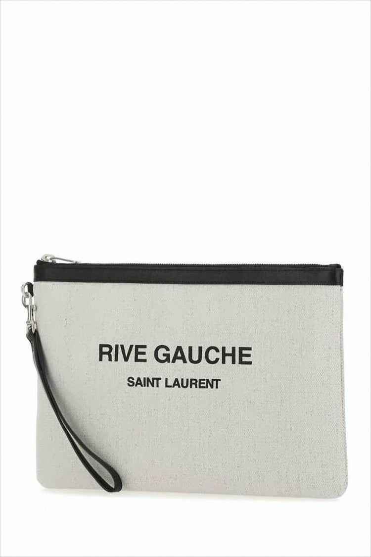 Saint Laurent Rectangular Natural Beige Canvas Clutch