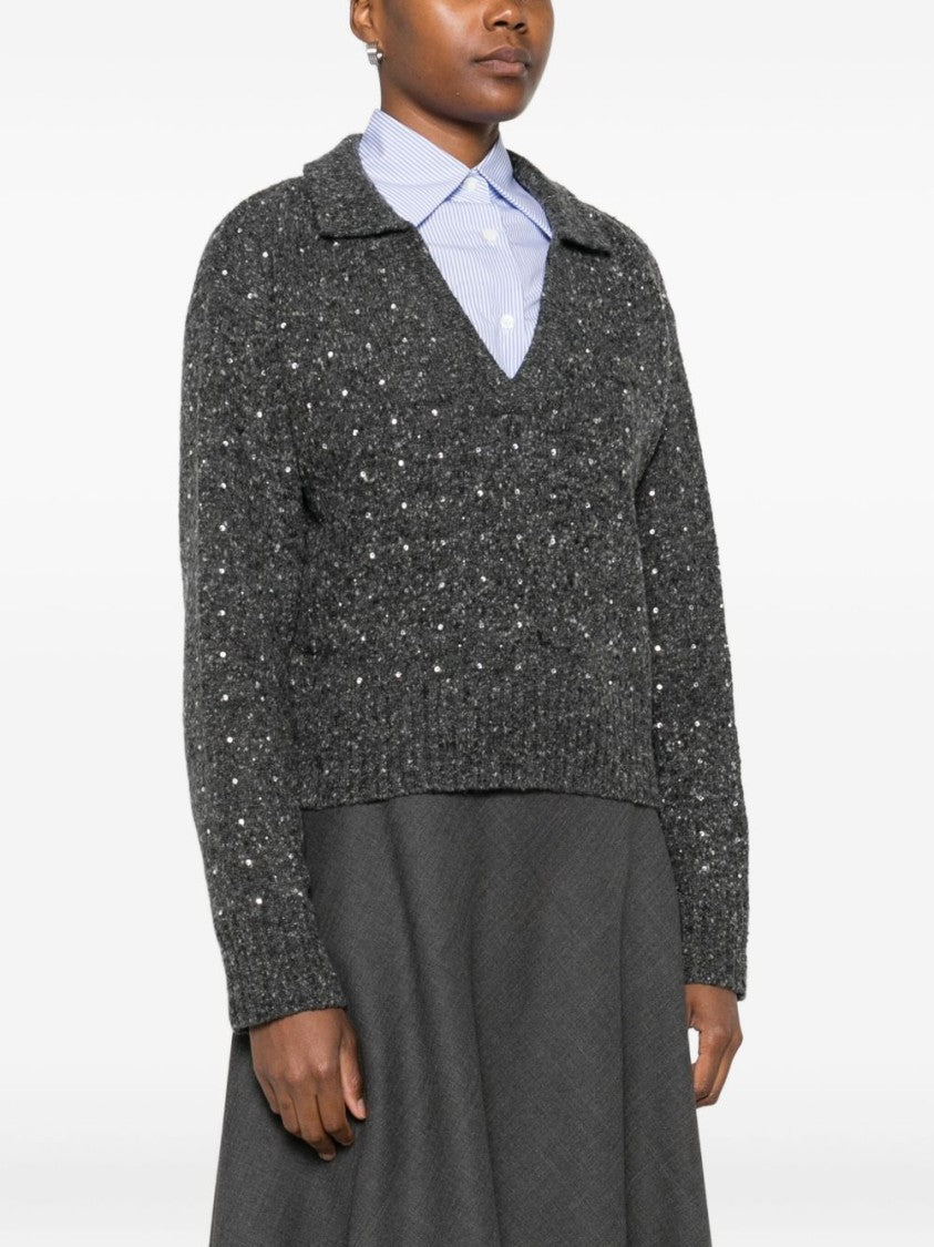 Pinko Textured Knit Top With Deep V-Neckline