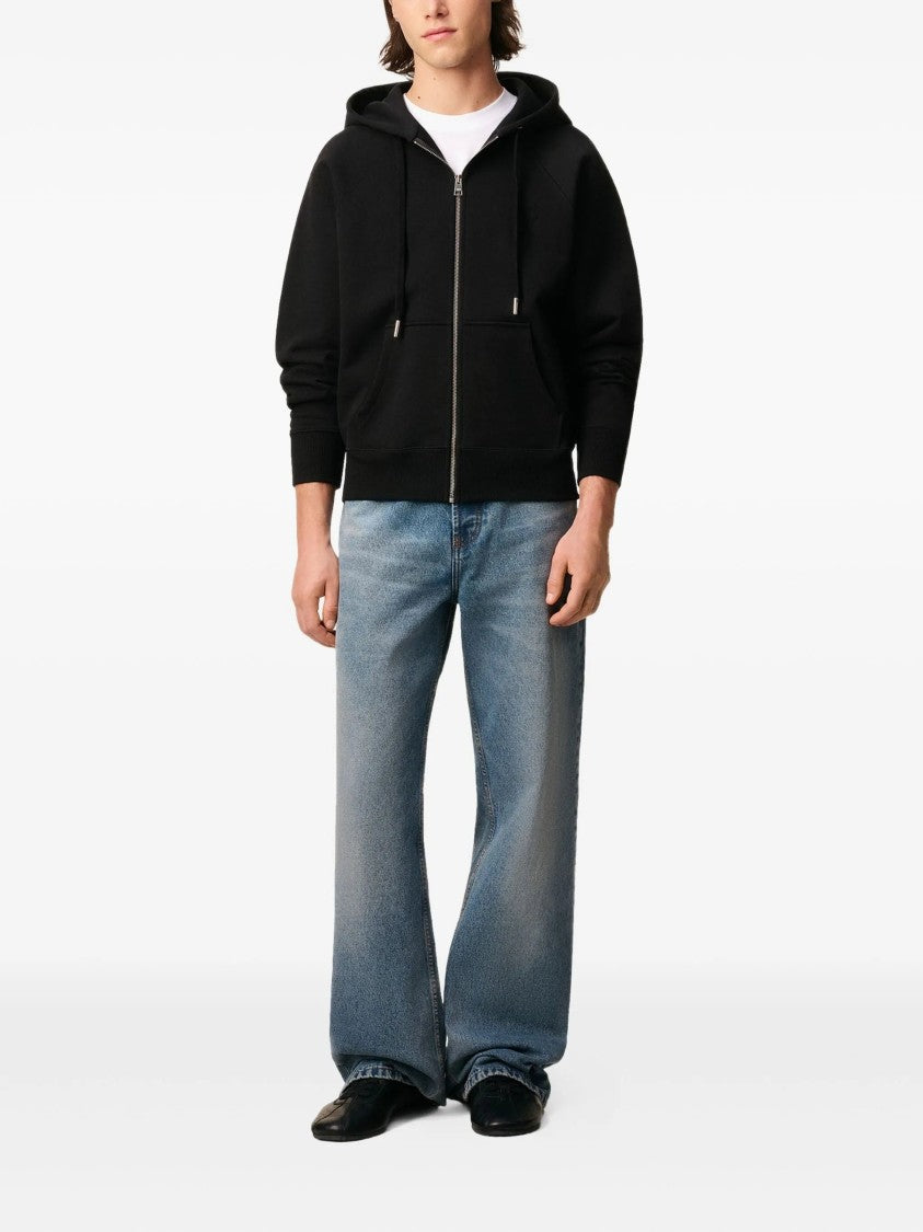 Ami Black Zip-Up Hoodie With Drawstring Hood