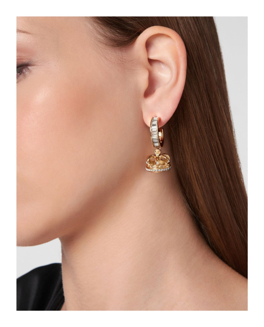 Philipp Plein Skull And Crown Earrings With 66 Preciosa Crystals