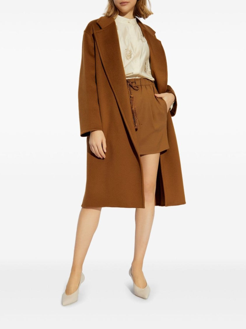 Max Mara Relaxed Fit Brown Leather Skirt With Tassel Waist