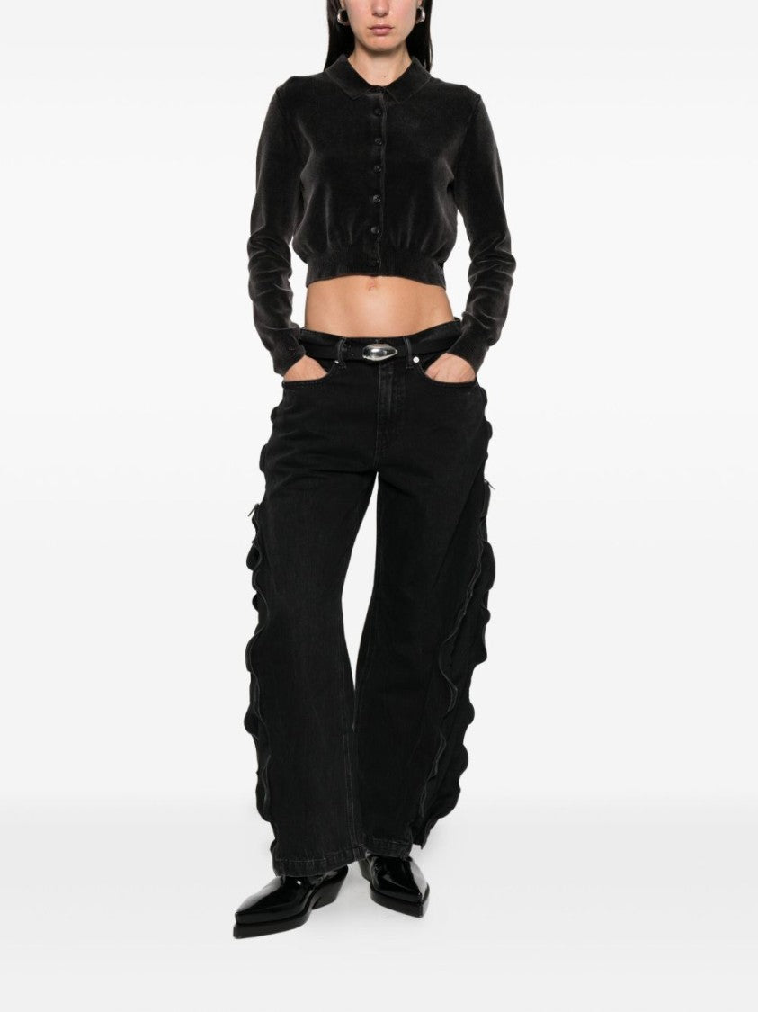 Alexander Wang Cropped Button-Up Sweater With Velvety Texture