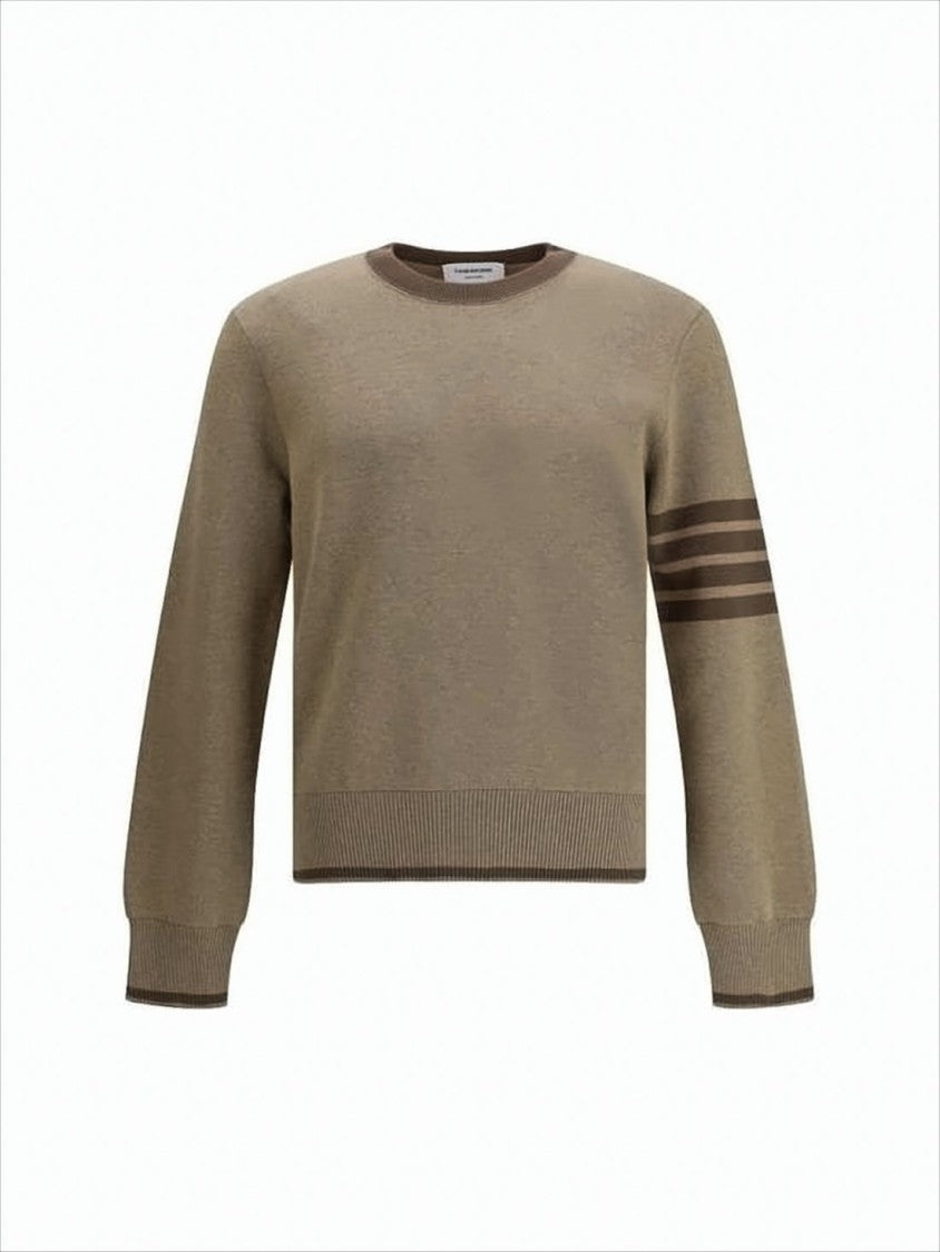Thom Browne Knitted Cropped Sweater With Ribbed Hem And Signature Stripes