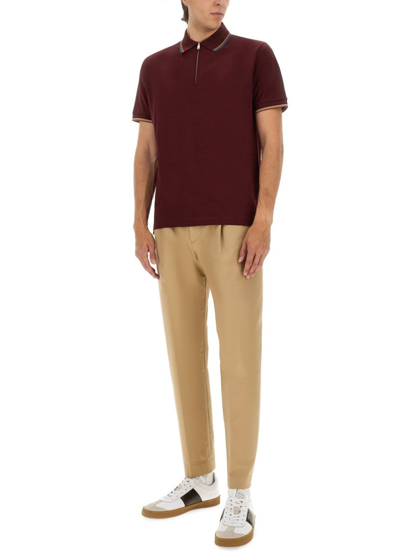 Paul Smith Zip Polo With Contrasting Striped Accents