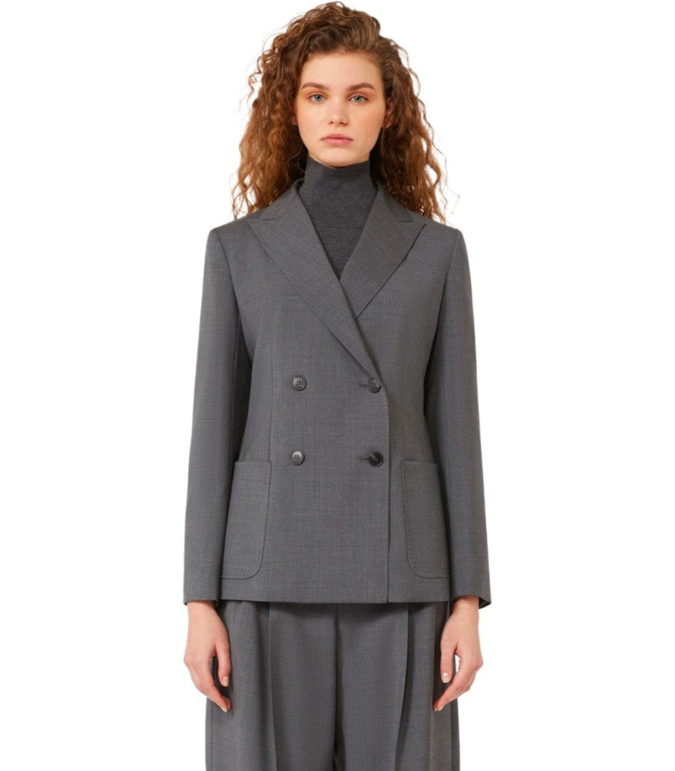 Max Mara Ornati Grey Double-Breasted Blazer