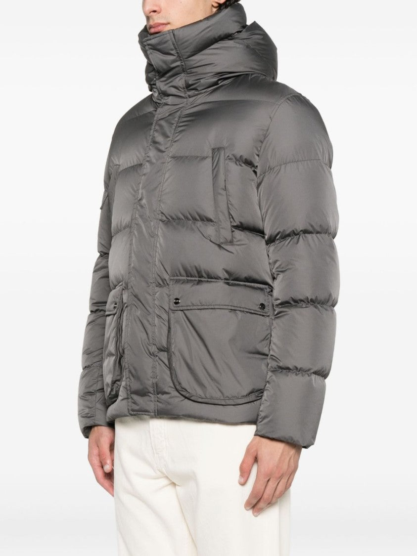 Herno Gray Puffer Jacket With High Collar