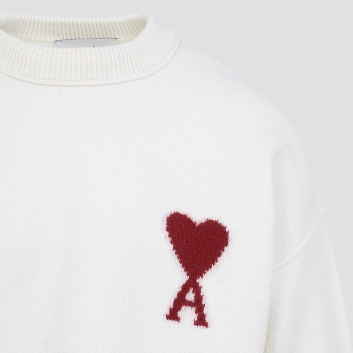Ami Adc Crewneck Off White And Red Wool Sweater
