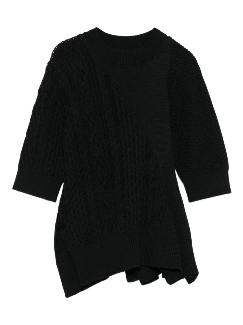 Sacai Textured Cable Knit Sweater With Asymmetric Hem