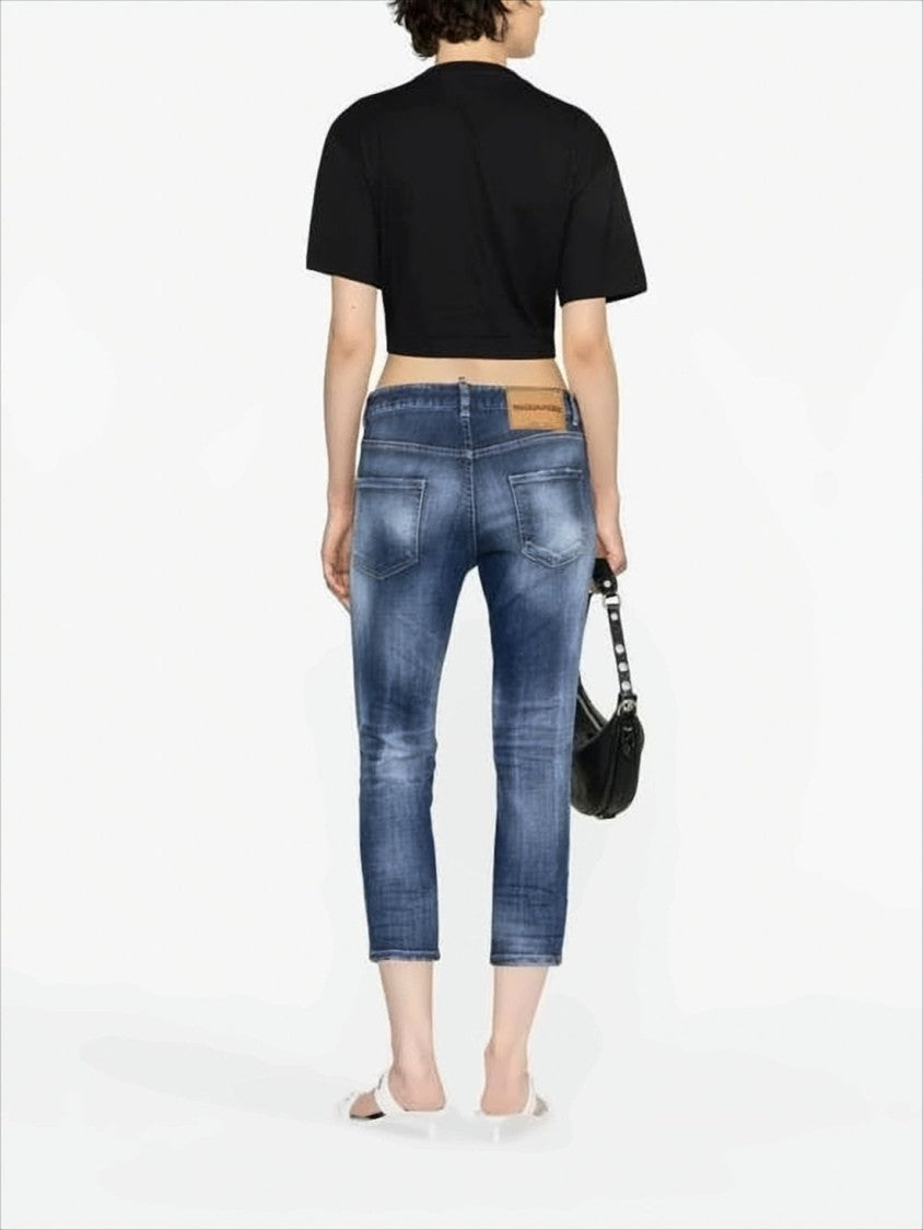 Palm Angels Cropped Black Cotton Top With Front Twist Detail