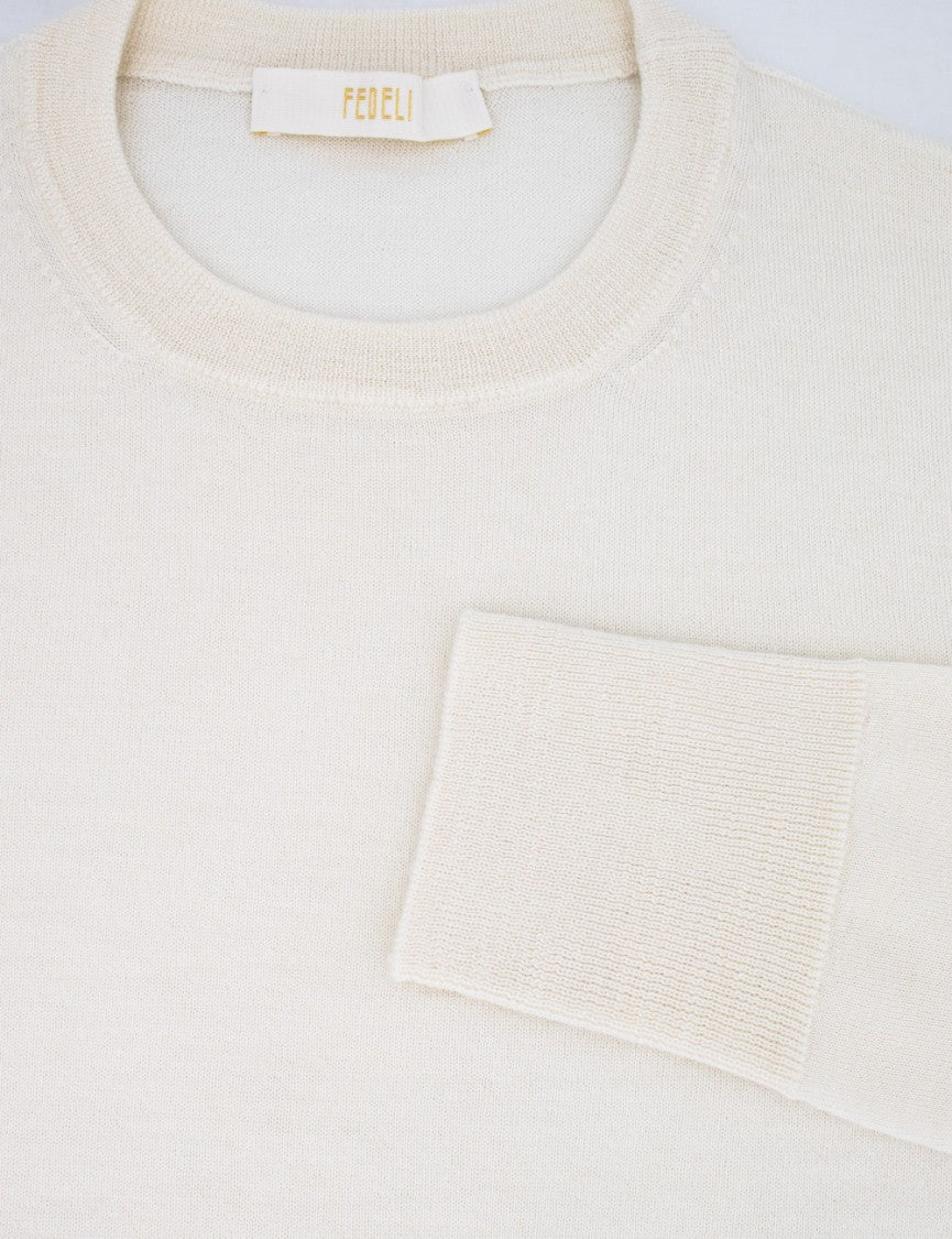Fedeli Cashmere-Silk Blend Crewneck Sweater With Ribbed Edges