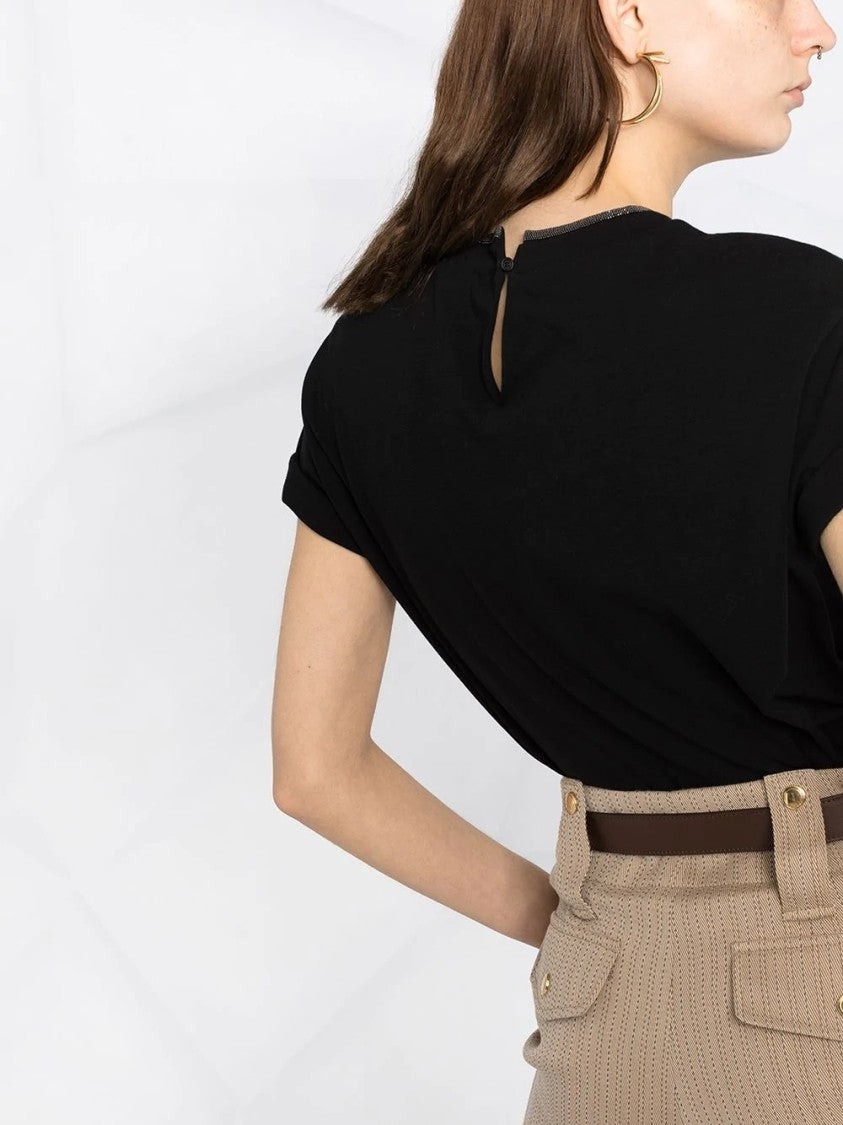 Brunello Cucinelli Short-Sleeved T-Shirt With Rolled Sleeves And Keyhole Detail