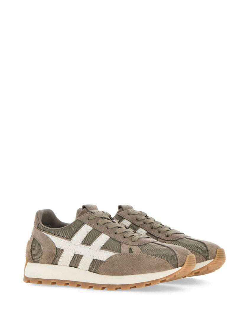 Hogan Sporty Beige Sneakers With Textured Suede And Mesh