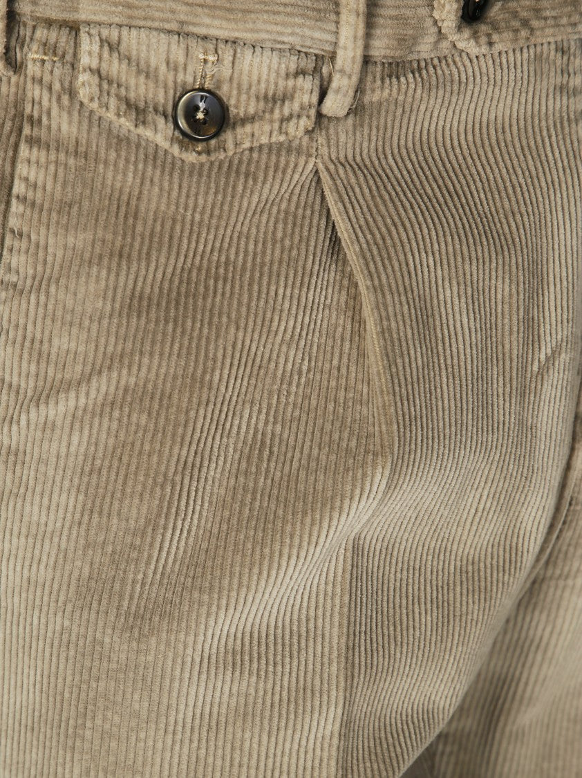 Pt01 Refined Single-Pleat Brown Velvet Trousers