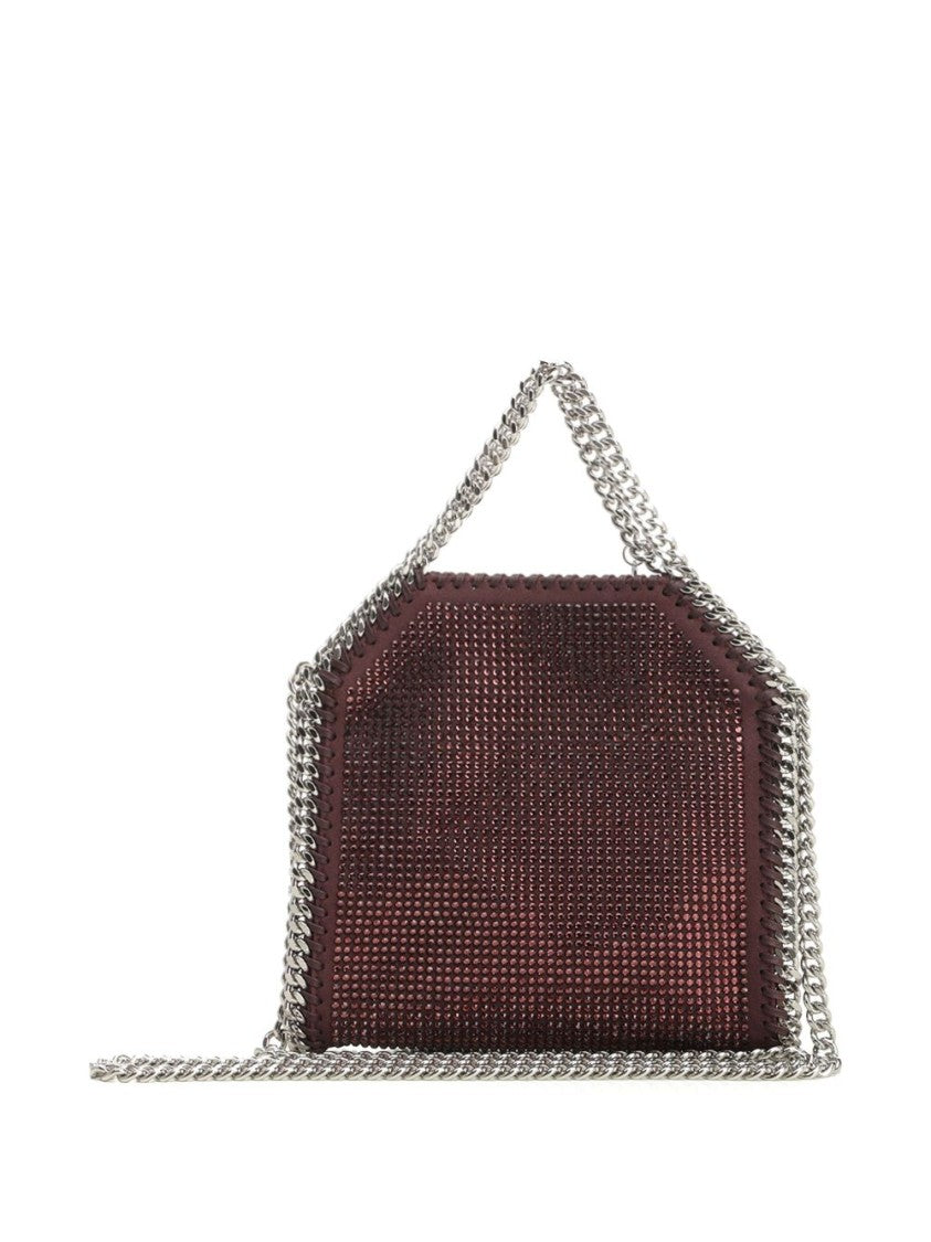 Stella Mccartney Burgundy Rhinestone-Embellished Bag With Silver-Tone Chain Accent