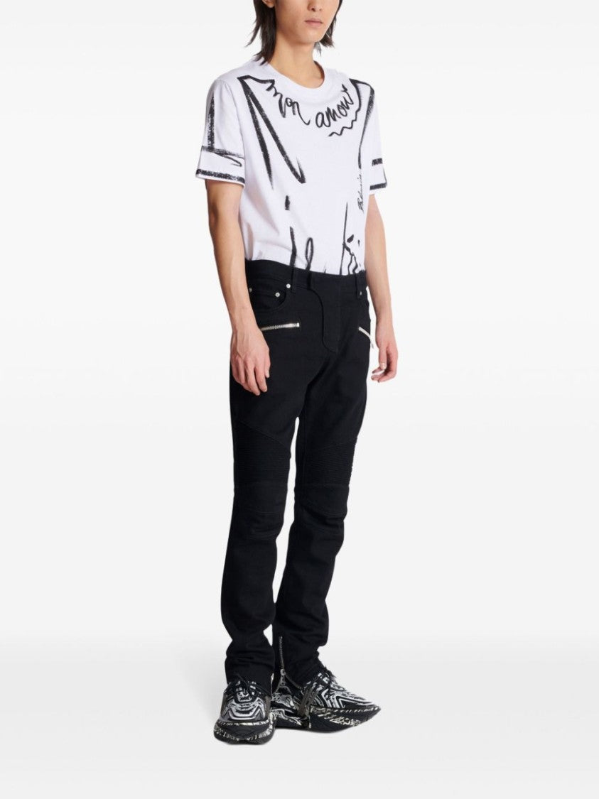 Balmain Cotton Blend Black Denim Jeans With Multi-Pocket Design