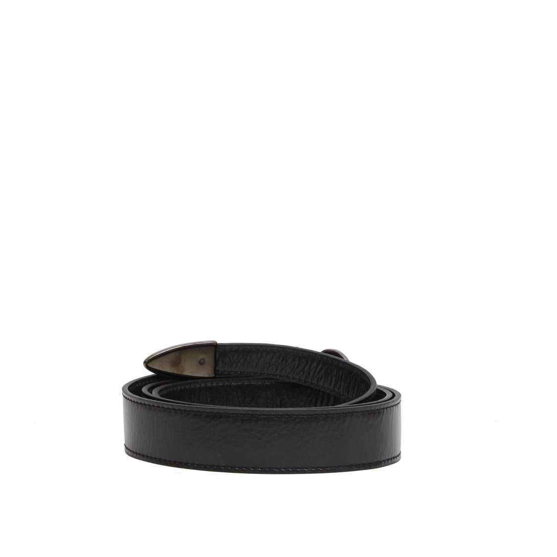 Orciani Silver Circular Buckle Belt Black Leather