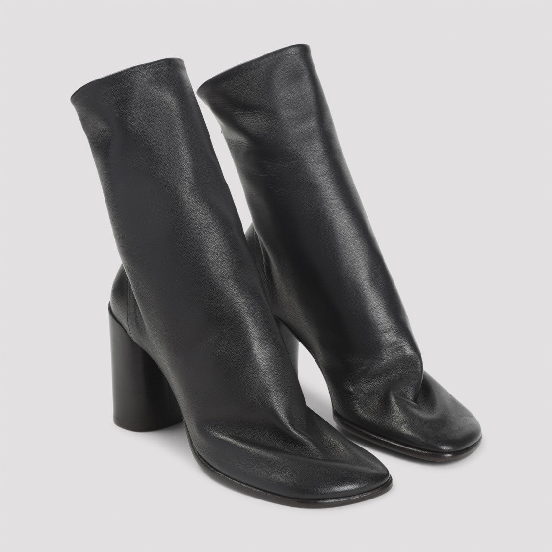 Lemaire Mid-Calf Black Lamb Leather Boots With Block Heel