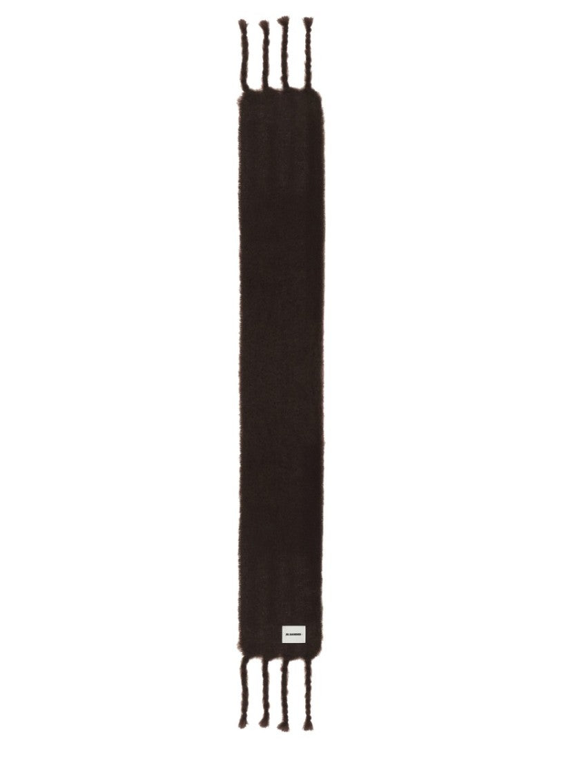 Jil Sander Fringed Wool Blend Scarf With Fuzzy Texture