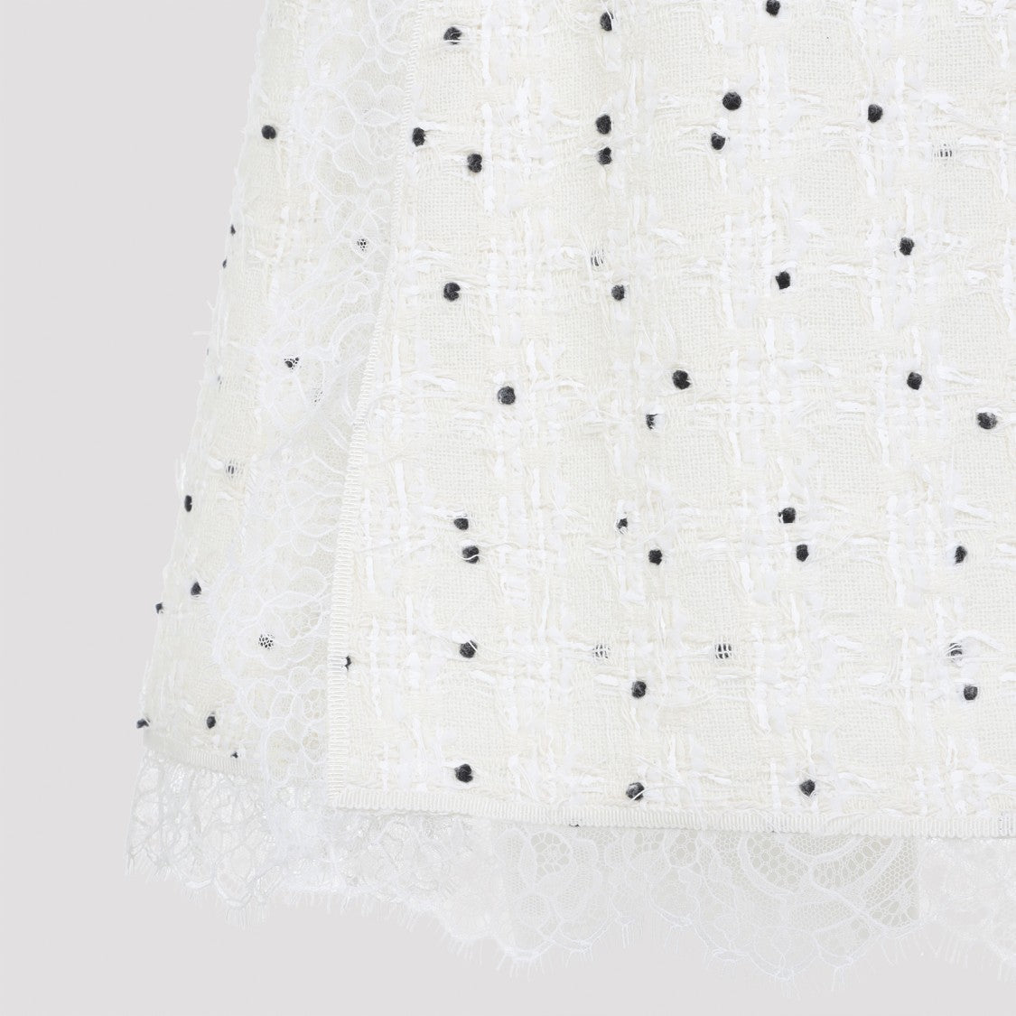 Giambattista Valli Ivory Cotton Mini Skirt With Polka Dot Design And Lace Trim