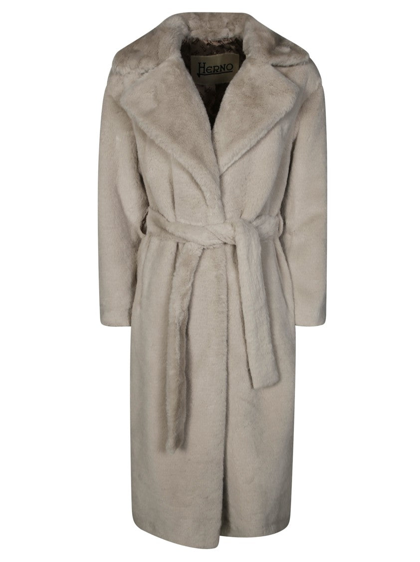 Herno Long Soft-Textured Coat With Wide Lapel