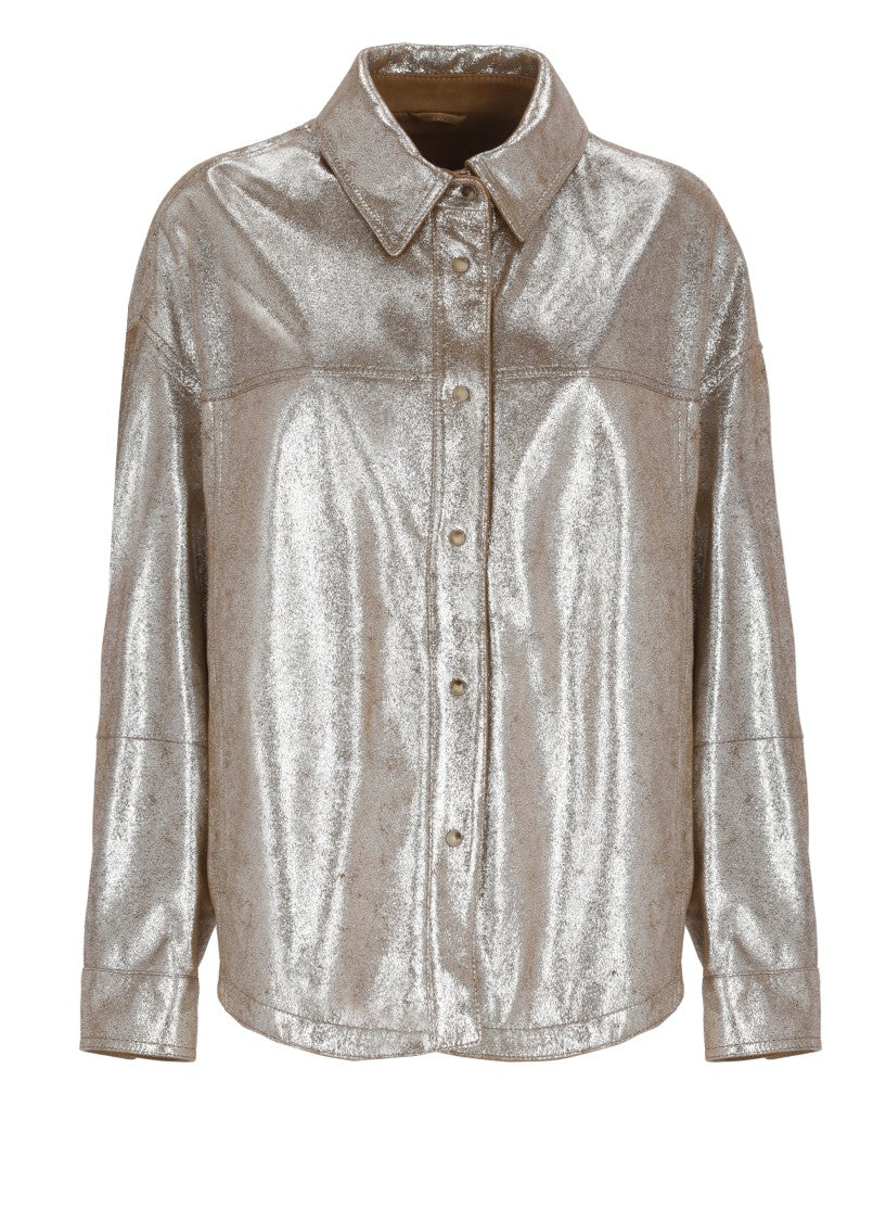 Brunello Cucinelli Bronze Laminated Leather Shirt