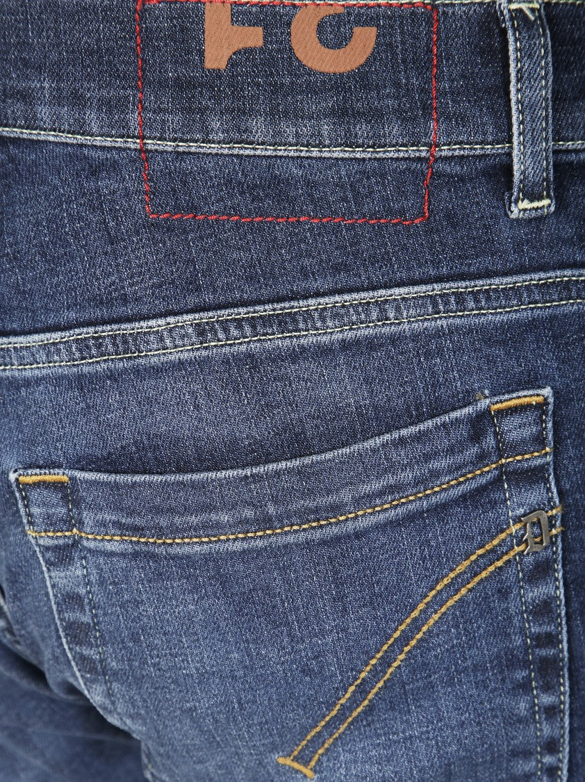 Dondup Medium Blue Straight-Leg Jeans With Distinctive Stitching