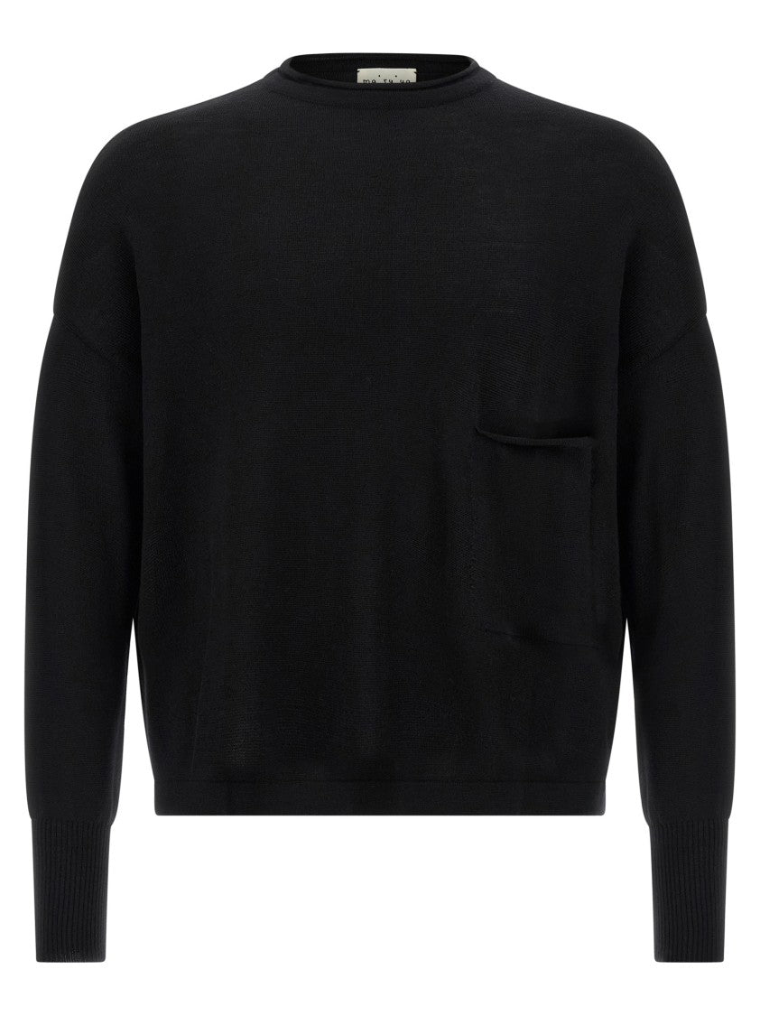 Ma'ry'ya Oversized Wool Sweater With Raw Cut Neckline And Front Pocket