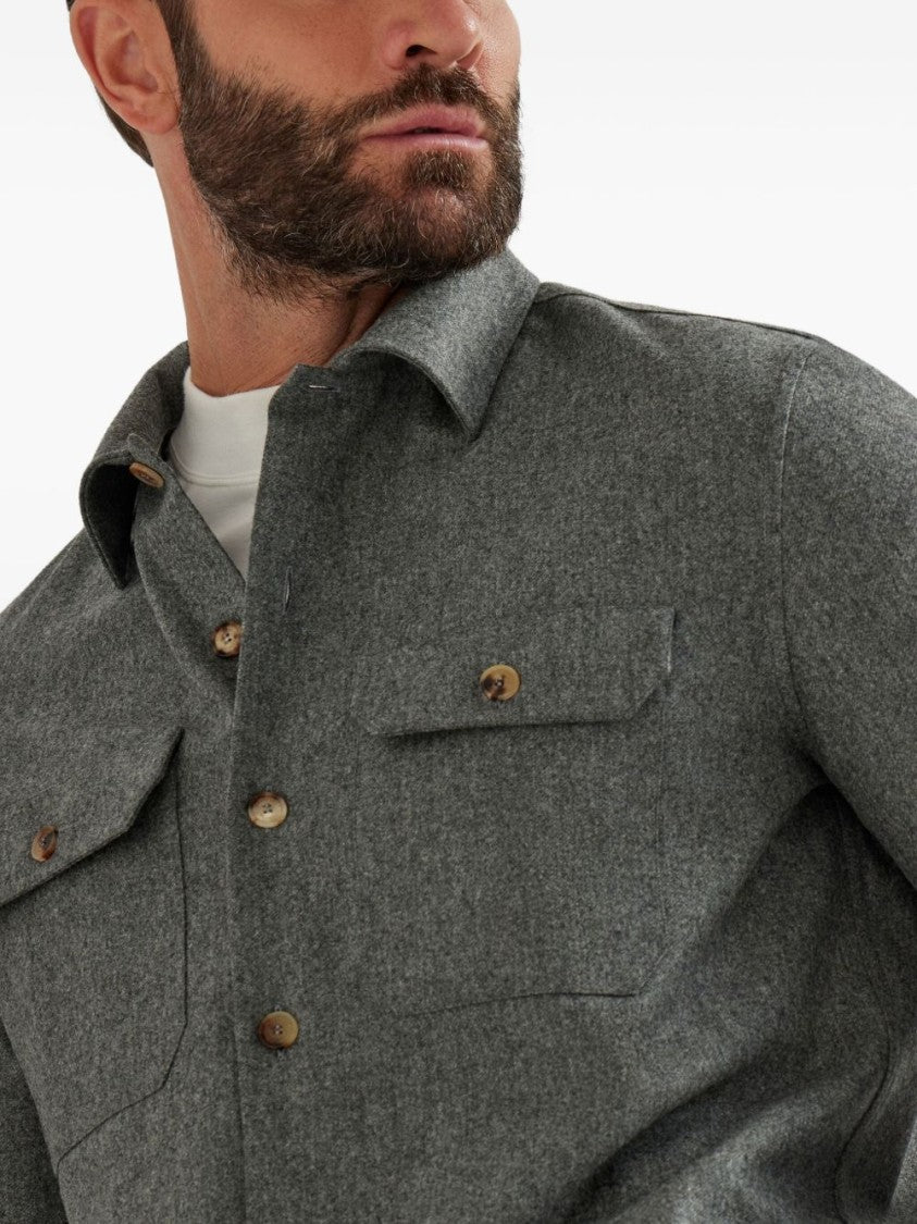 Brunello Cucinelli Melange Wool Shirt With Pointed Collar