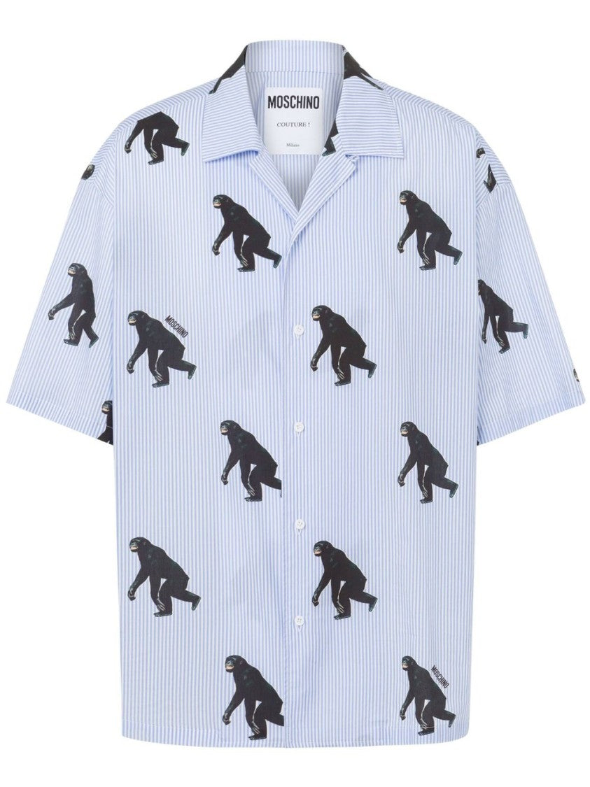 Moschino Vertical Stripe Cotton Shirt With Graphic Print