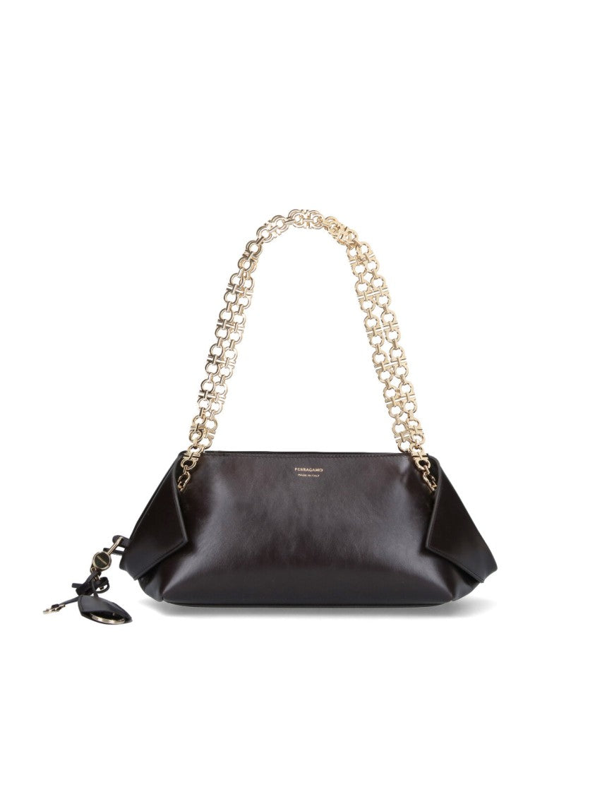 Ferragamo Structured Brown Handbag With Design