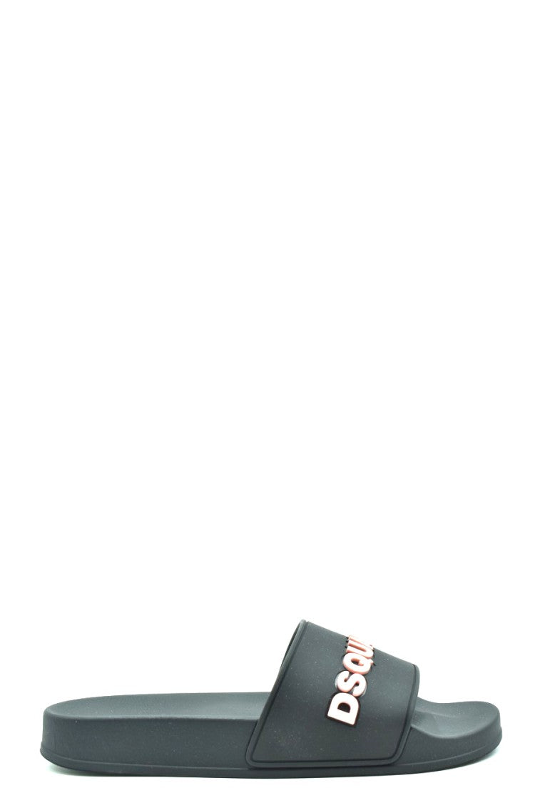Dsquared2 Contemporary Black Slides With Contrasting Raised Lettering