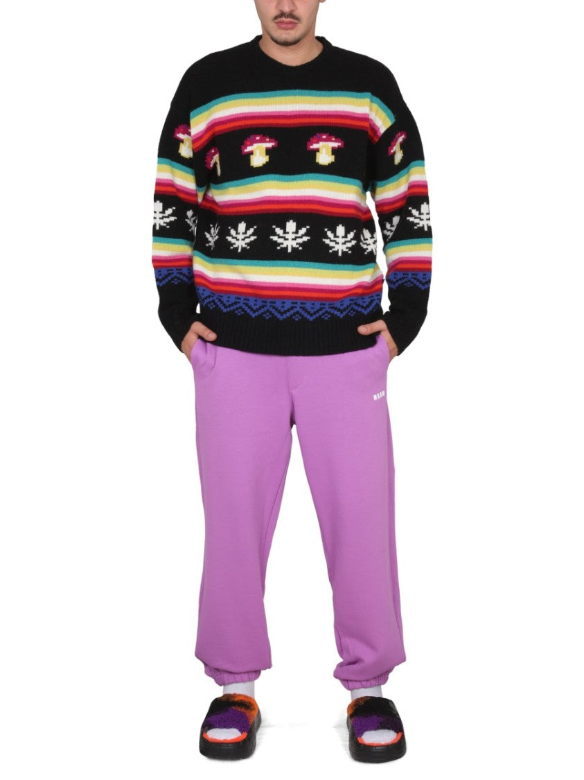 Msgm Cross-Neck Knitwear With Pixelated Motifs