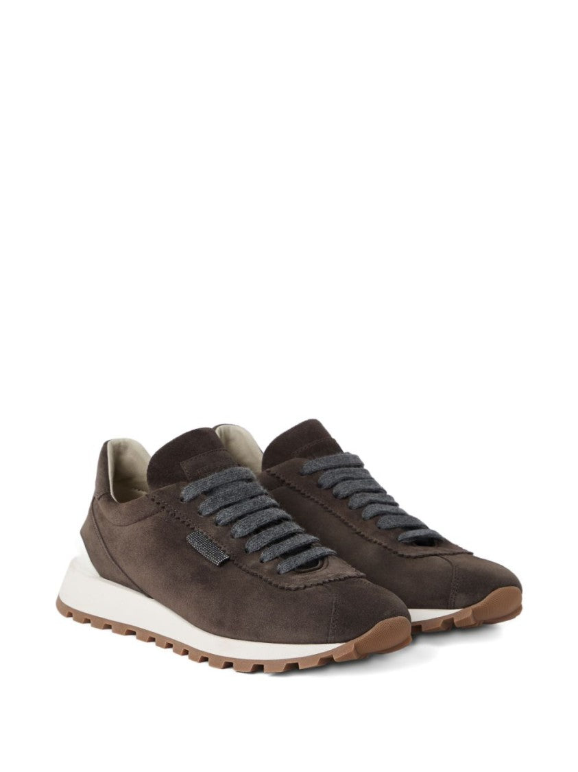 Brunello Cucinelli Sleek Brown Suede Flat Shoes