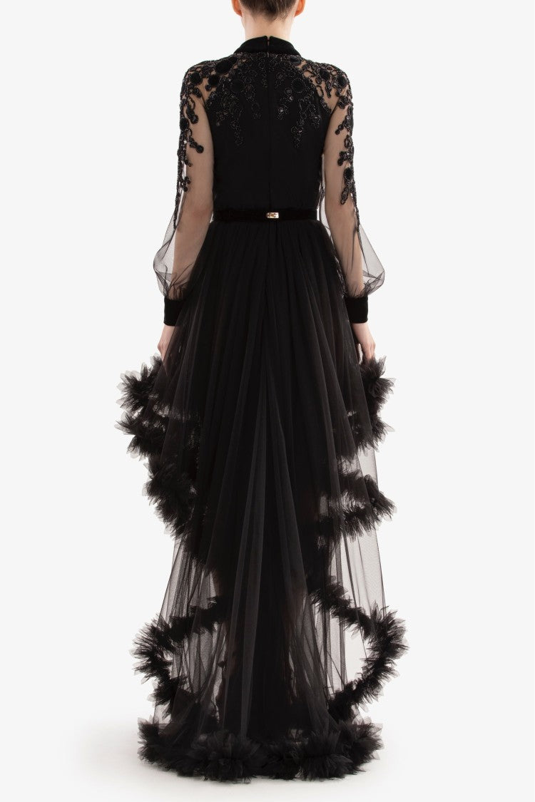 Saiid Kobeisy Embroidered Tulle Dress With Ruffles